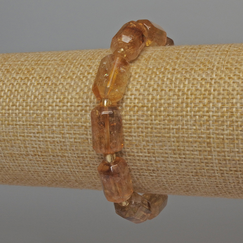 Faceted Citrine Bracelet, Cylindrical Beads, Diameter 14x9 mm ±, with 4 mm Seed Beads ±, Length 18 mm ±, Stretch