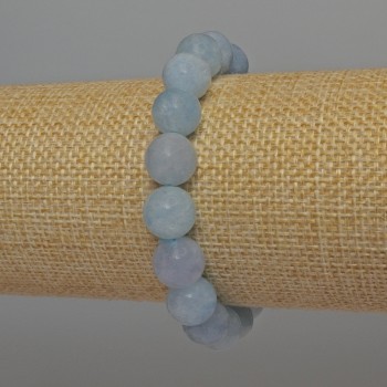 Aquamarine Bracelet with Smooth Beads, 10 mm Diameter, 18 mm Length, Stretch