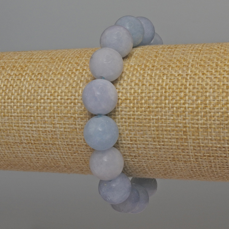 Aquamarine Bracelet with Smooth Beads, 12 mm Diameter, 18 mm Length, Stretch