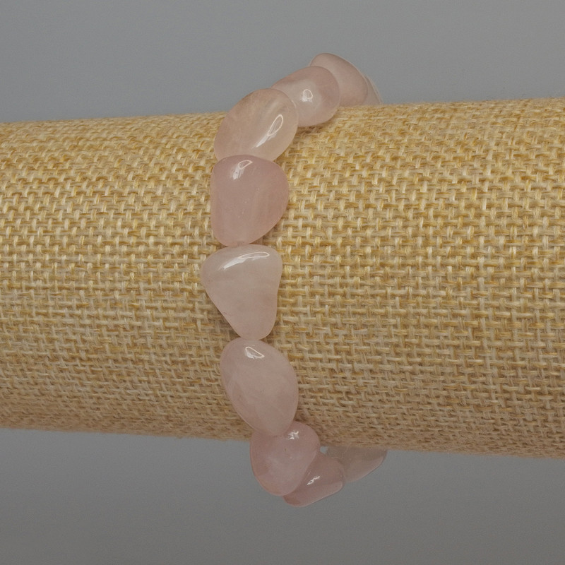 Pink Quartz Bracelet, Faceted Beads, Diameter 12x10 mm, Length 18 mm, Elastic