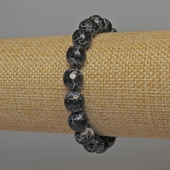 Bracelet of Black Fire Agate - Faceted Bead, diameter 9.5 mm, length 18 mm, stretch