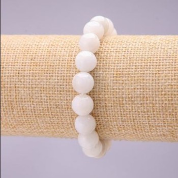 Bracelet made of natural adularia, smooth beads, 10 mm diameter, on elastic, 18 cm long