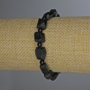 Sherl Tourmaline Bracelet - Unpolished Faceted Stones, Diameter 12×8 mm, 4 mm Beads, Stretch Length 18 mm