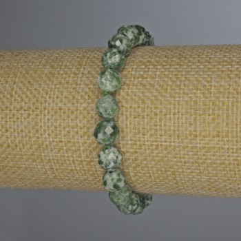 Moss Agate Bracelet with Faceted Bead, 8 mm Diameter, 18 mm Length, Stretch