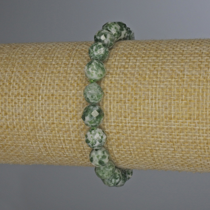 Moss Agate Bracelet with Faceted Bead, 8 mm Diameter, 18 mm Length, Stretch