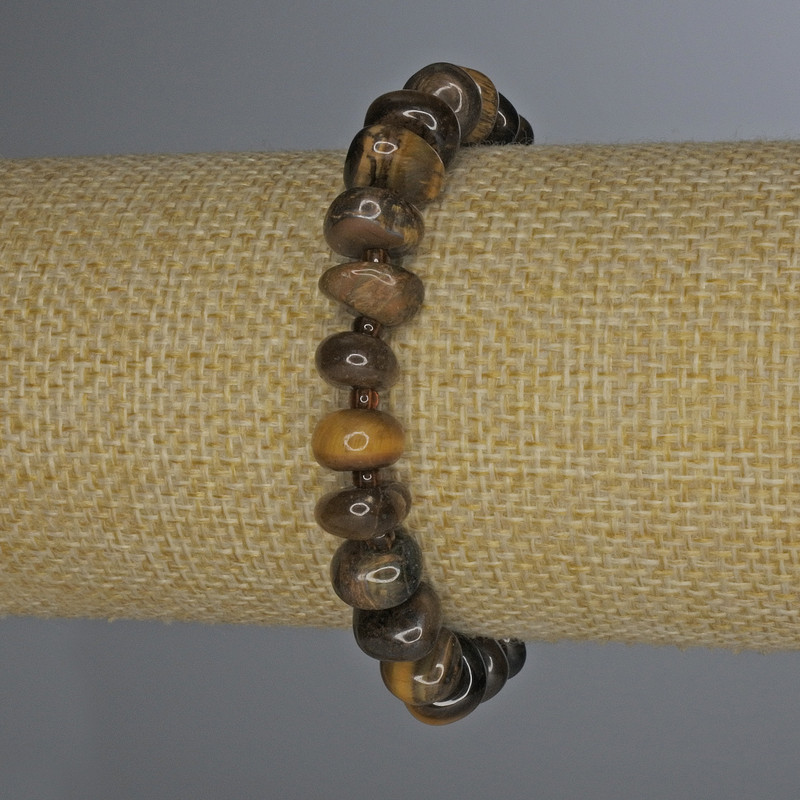 Tiger's Eye Bracelet Faceted 8–10×5 mm, length 18 mm, with 3 mm beads, elastic