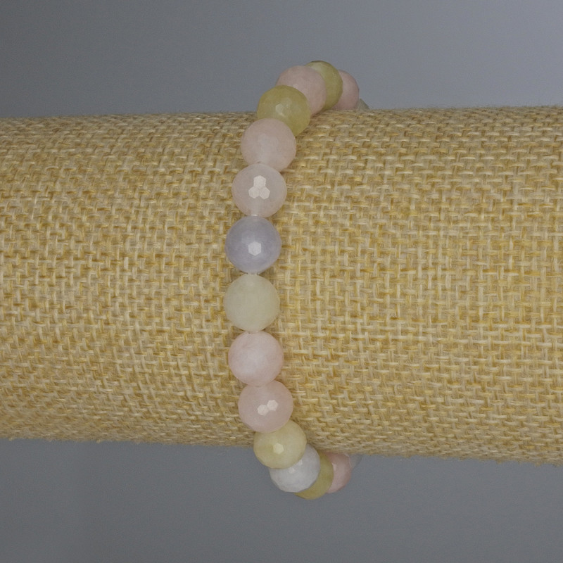Morganite bracelet with faceted beads, 8mm diameter, 18mm length, stretch