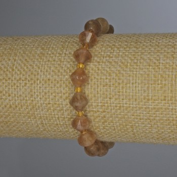 Faceted Citrine Bracelet - Diamond-Shaped, 8x8 mm, 18 mm length, with 3 mm seed beads, stretch