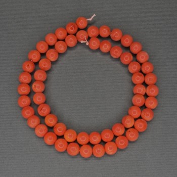 Orange Coral Beads, smooth round ball, 7 mm diameter, 40 cm length on thread