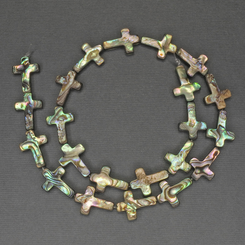 Haliotis cross beads, diameter 18x12 mm, length 40 cm on a beading thread