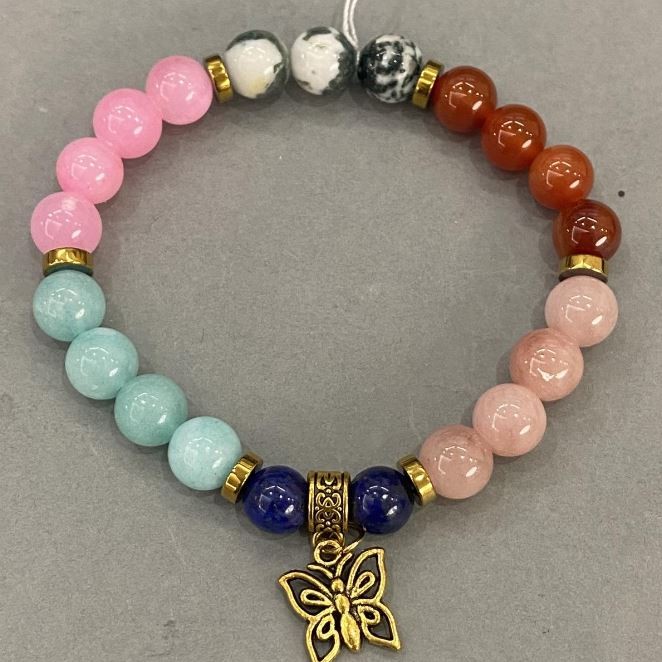 Bracelet 'Assorted' with smooth 8mm beads ± and metal inserts, 18 cm stretch