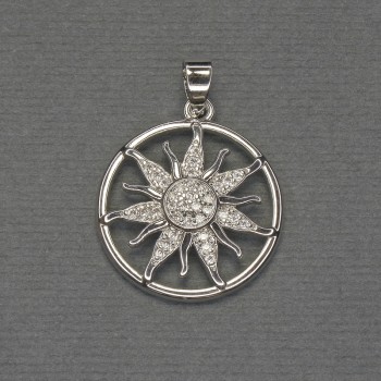 Star Pendant with White Crystals, Silvery Metal, Diameter 20mm±, Length 27mm±