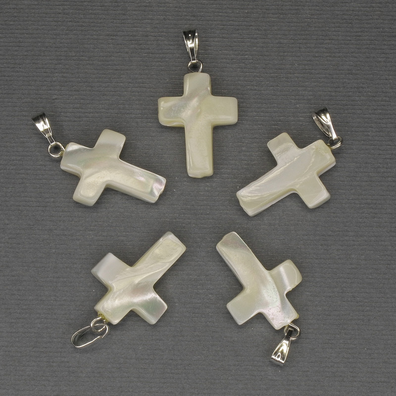 Pendant Mother-of-Pearl Cross 30x20x15 mm - silver-toned metal