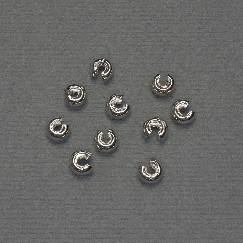 Crimp bead for crimping, diameter 4.5 mm, silver-tone metal finish, 10 pairs