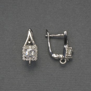 Earring posts with White Rhinestones, Silver-Tone Metal, 17x7 mm – Pair