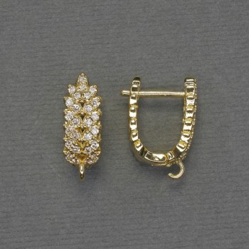 Gold-tone Earring Posts with White Crystals 18×6.5 mm