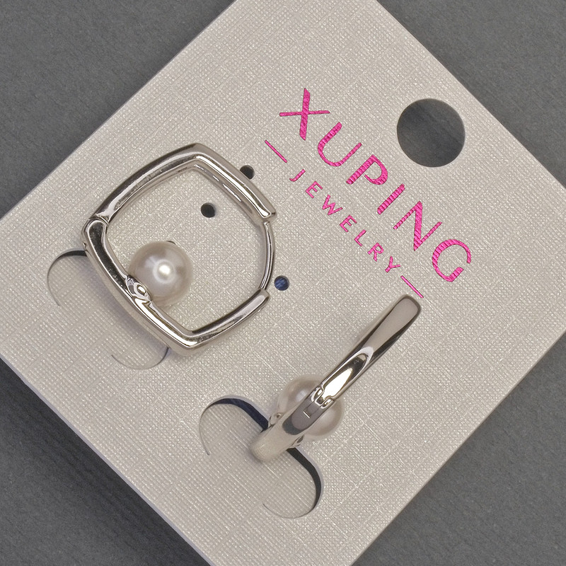 Xuping Earrings with Mallorca Bead, 6 mm Diameter ±, 18 mm Length ±, Rhodium-plated