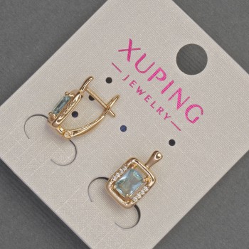 Xuping Earrings with White Rhinestones and Blue Crystal, 8mm Diameter, 14mm Length, 18K Gold Plating