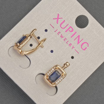 Xuping Earrings with White Crystals and Blue Crystal, 8 mm Diameter, 14 mm Length, 18K Plating