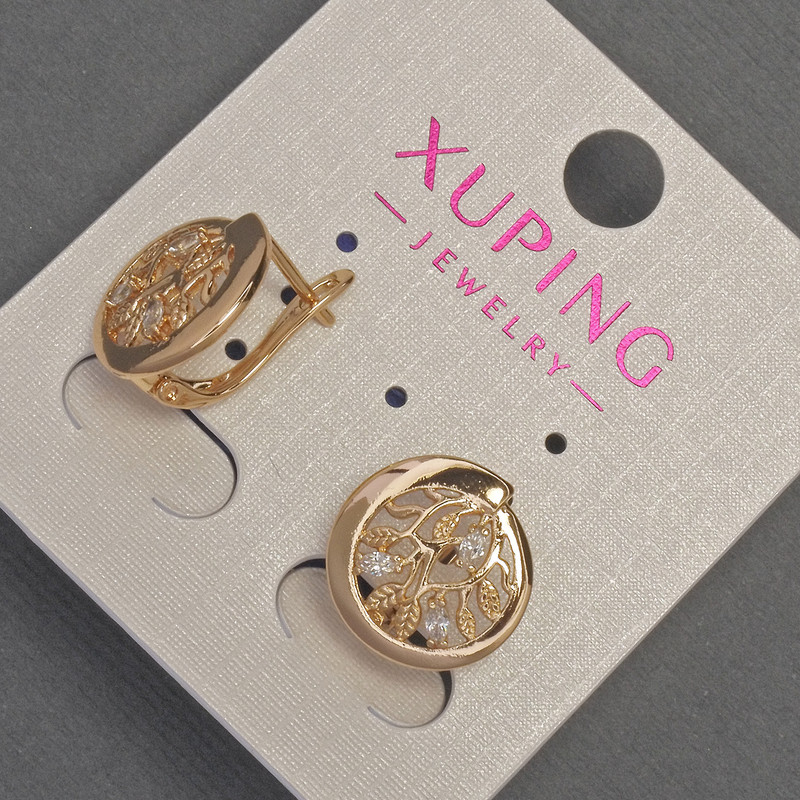 Xuping Earrings with White Crystals, 14 mm diameter, 14 mm length, 18K Gold Plating