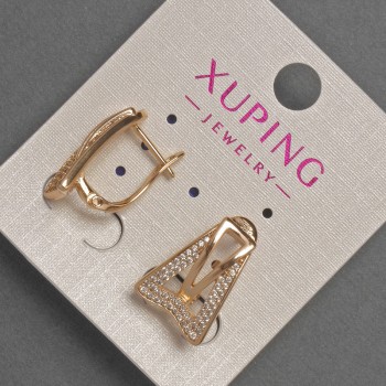 Earrings Xuping with White Crystals, 8–12 mm Diameter, 18 mm Length, 18K Gold Plating