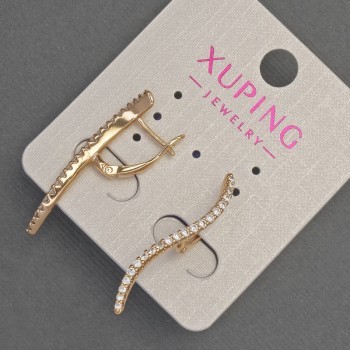 Xuping Earrings with White Crystals, 2 mm Diameter, 34 mm Length, 18K Plating
