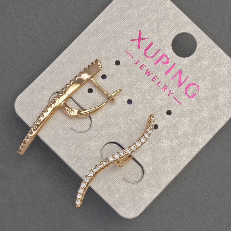 Xuping Earrings with White Crystals, 2 mm Diameter, 34 mm Length, 18K Plating