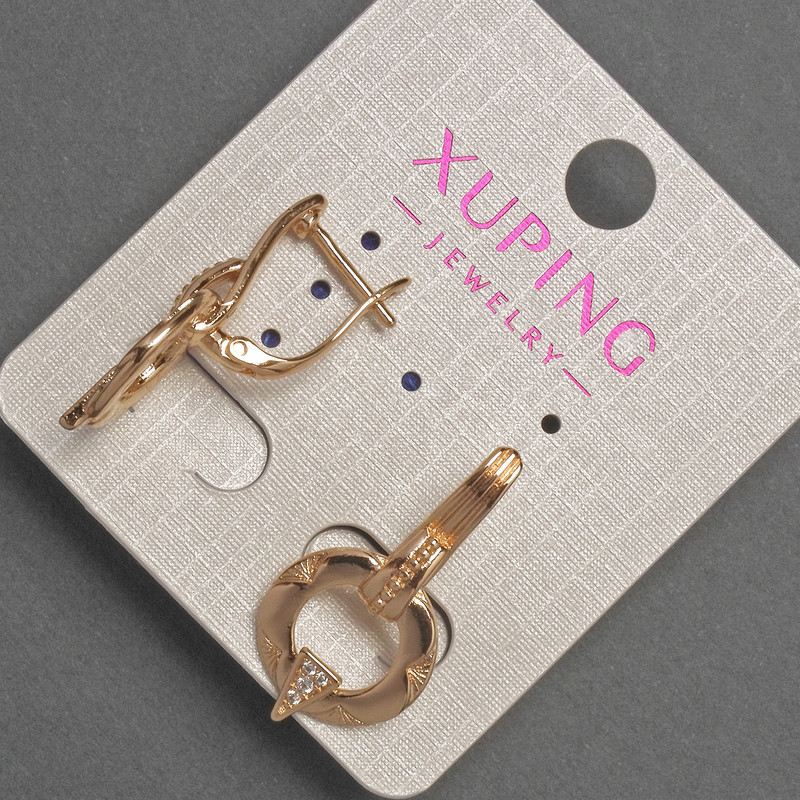 Xuping Earrings with White Crystals, diameter 14 mm, length 28 mm, 18K Gold Plating