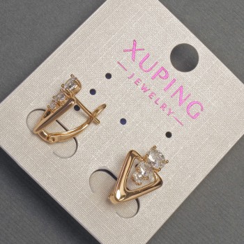 Xuping Earrings with White Crystals, 10 mm Diameter, 16 mm Length, 18K Gold Plating