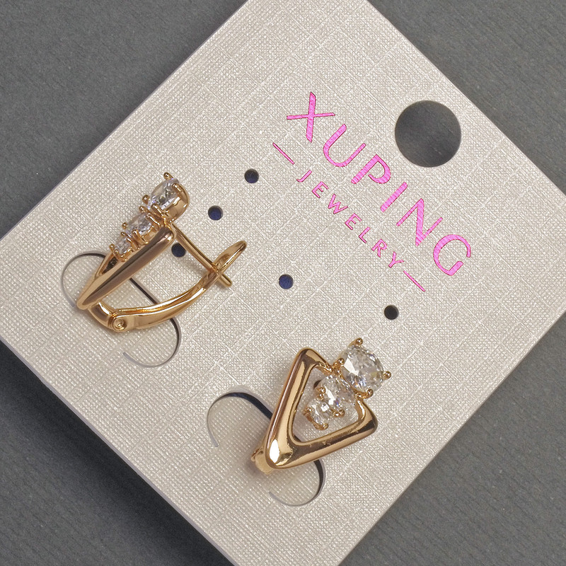 Xuping Earrings with White Crystals, 10 mm Diameter, 16 mm Length, 18K Gold Plating