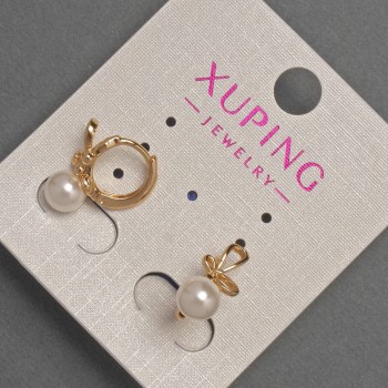 Xuping Earrings with Mallorca Bead, diameter 6 mm +/-, length 14 mm +/-, 18K Gold Plating