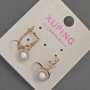 Xuping Earrings with White Crystals and Mallorca Pearl, 8mm Diameter, 18mm Length, 18K Gold Plating