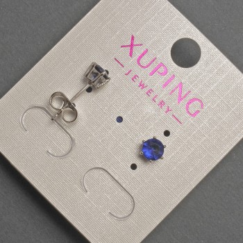 Xuping Stud Earrings with Blue Crystal, 5mm Diameter ± Rhodium-Plated