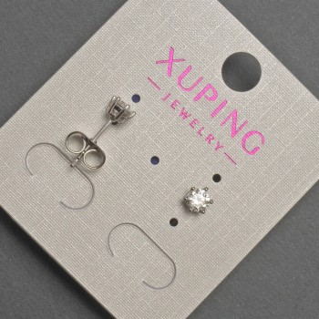 Xuping Stud Earrings with White Crystal, 4 mm Diameter, Rhodium-Plated