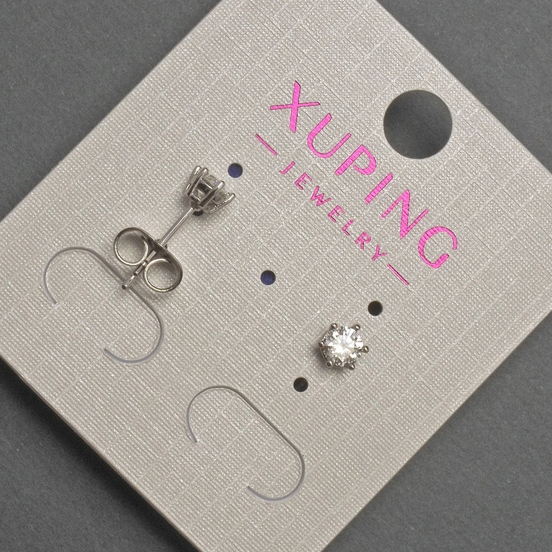 Xuping Stud Earrings with White Crystal, 4 mm Diameter, Rhodium-Plated