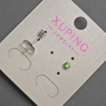 Xuping Stud Earrings with Green Crystal, 3 mm Diameter, Rhodium-Plated