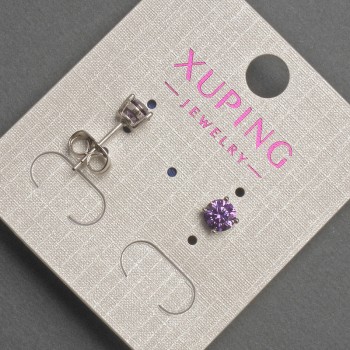 Xuping Stud Earrings with Purple Crystal, 5 mm Diameter, Rhodium-Plated