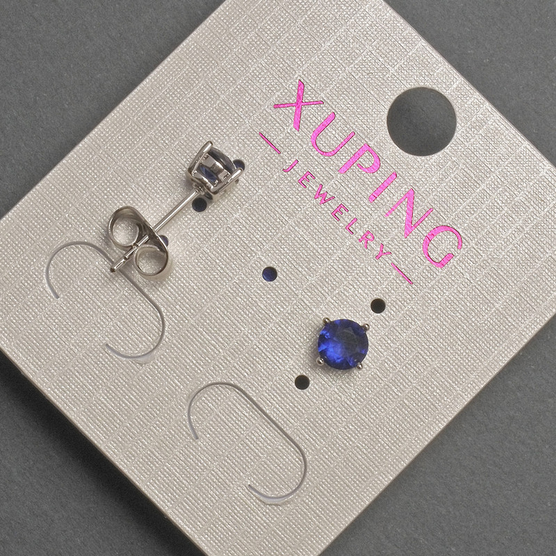 Xuping Stud Earrings with Blue Crystal, 5 mm Diameter, Rhodium Plated