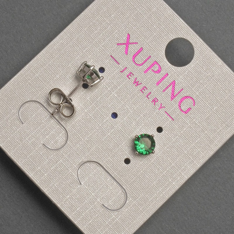 Xuping stud earrings with a green crystal, diameter 5 mm ± rhodium