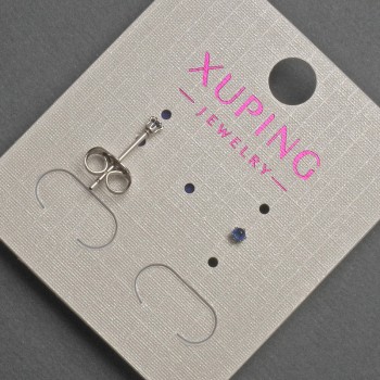 Xuping stud earrings with blue crystal, diameter about 2 mm, rhodium-plated