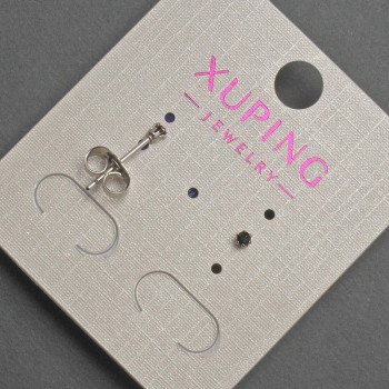 Xuping stud earrings with black crystal, 2 mm diameter, rhodium-plated