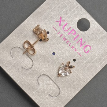 Xuping Heart-Shaped Stud Earrings with White Crystal, 7×10 mm Diameter, 18K Gold-Plated