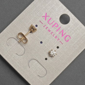 Xuping Stud Earrings with White Rhinestones, 4 mm Diameter, 18K Gold Plated