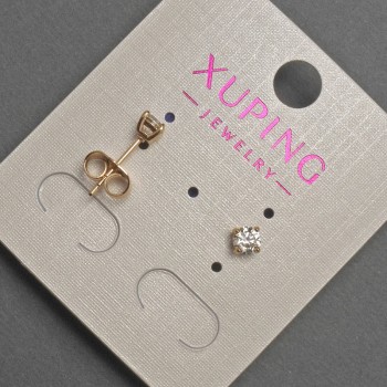 Xuping Stud Earrings with White Crystals, 4 mm Diameter, ±18K Gold Plated