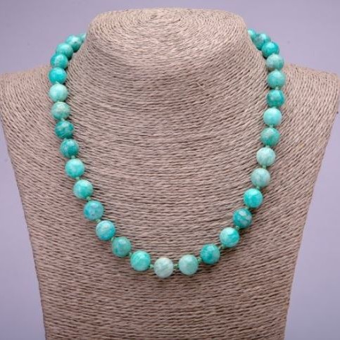 Amazonite natural stone necklace with smooth beads, diameter 10 mm (±), length 45 cm