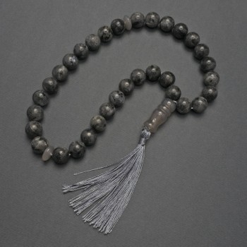 Larvikite prayer beads smooth 12 mm bead + rondelle 15×5 mm + centerpiece bead 28×11 mm+