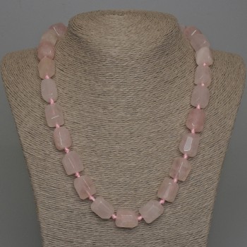 Necklace Pink Quartz, Natural Stone, Faceted Beads, 16×13 mm, +/- with Clasp, Length 50 cm