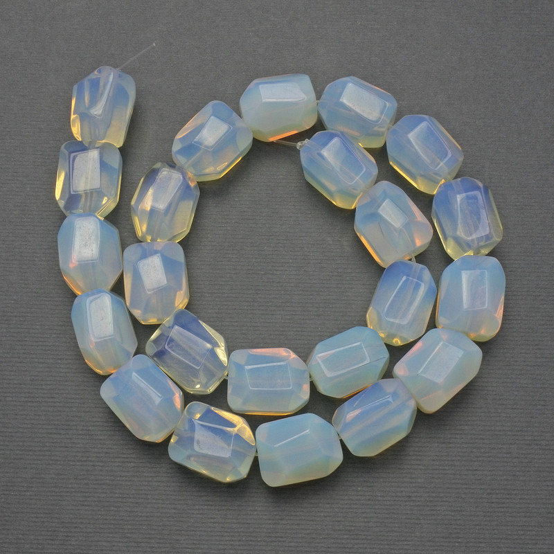 Moonstone Beads, natural gemstone, faceted, 16x13 mm, on thread, length approx. 38 cm+