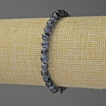 Black Fire Agate Bracelet with a Faceted Bead, 6 mm Diameter, 18 mm Length, Stretch