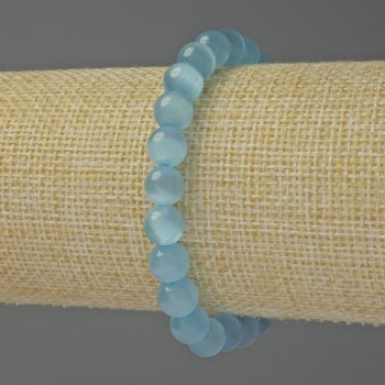 Blue Cat's Eye Bracelet with smooth beads, 8 mm diameter, 18 mm length, stretch
